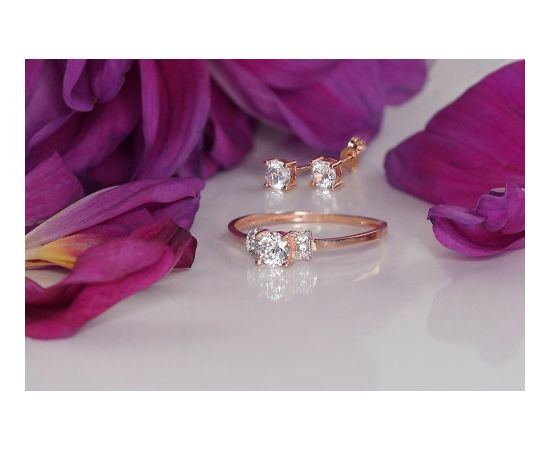 Zelta auskari-puseti #1201188(Au-R)_CZ, Sarkanais Zelts 585°, Cirkoni, 0.7 gr. Puseti klasiskie