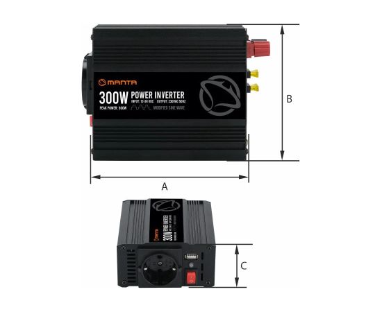 Manta MPI300M Power Inverter 300W DC to AC