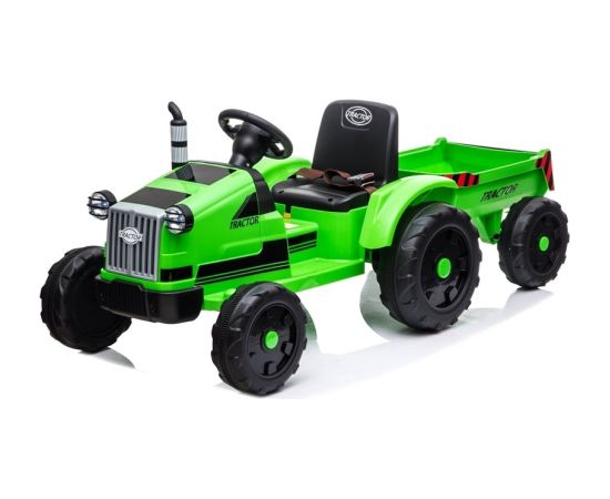 Vienvietīgs elektriskais traktors ar piekabi, zaļš