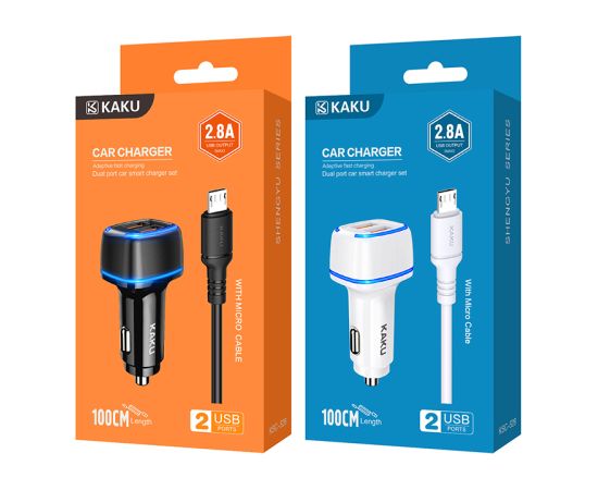 OEM KAKU Car Charger KSC-528 Shengyu - 2xUSB - 2,8A with USB to Micro USB black