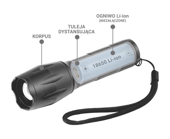 LED torch FL-600 with CREE XM-L2 18650 LED / 3x AAA (R03)