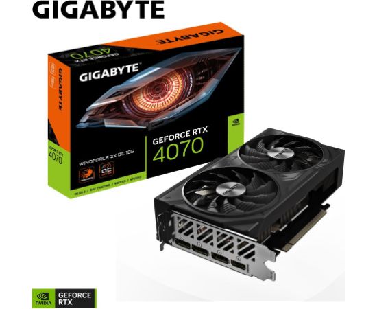 Graphics Card GIGABYTE NVIDIA GeForce RTX 4070 12 GB GDDR6X 192 bit PCIE 4.0 16x Dual Slot Fansink 1xHDMI 3xDisplayPort GV-N4070WF2OC-12GD