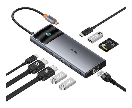 Adapter Hub 10in1 Baseus 2x HDMI, USB-C, 3xUSB-A+RJ45+SD/TF, PD  (grey)