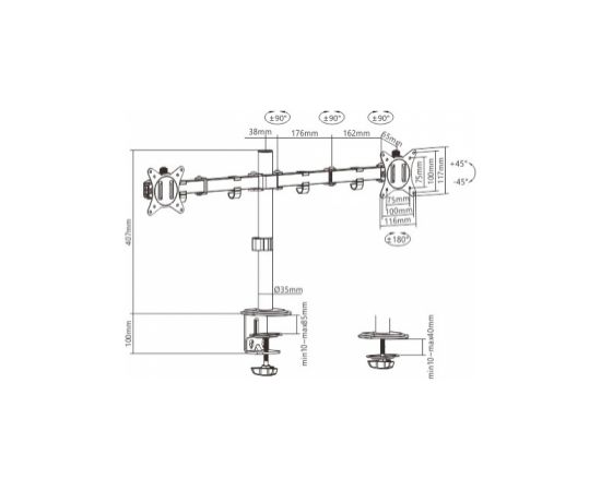 Monitora stiprinājums Gembird Adjustable Desk 2-display Mounting Arm 17”-32”