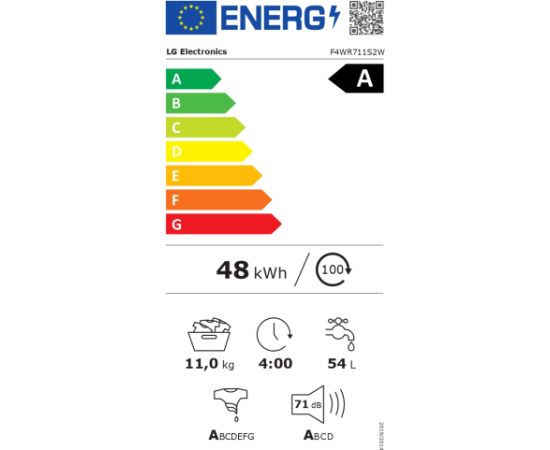 LG F4WR711S2W Veļas mašīna 11kg 1400rpm