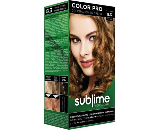 EC SUBLIME PROFESSIONAL HAIR COLOR CREAM COLOR PRO 8.3 GOLDEN BLONDE 50 ML - Matu krāsa ar keratīnu