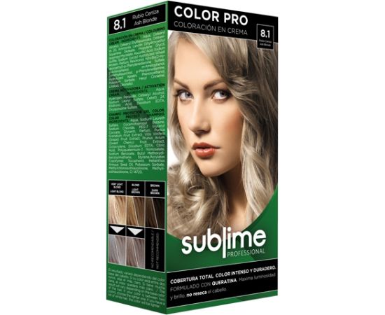 EC SUBLIME PROFESSIONAL HAIR COLOR CREAM COLOR PRO 8.1 ASH BLONDE 50 ML - Matu krāsa ar keratīnu