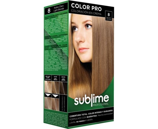 EC SUBLIME PROFESSIONAL HAIR COLOR CREAM COLOR PRO 8 LIGHT BLONDE 50 ML - Matu krāsa ar keratīnu