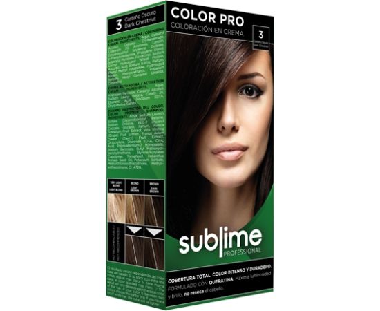 EC SUBLIME PROFESSIONAL HAIR COLOR CREAM COLOR PRO 3 DARK CHESTNUT 50 ML - Matu krāsa ar keratīnu