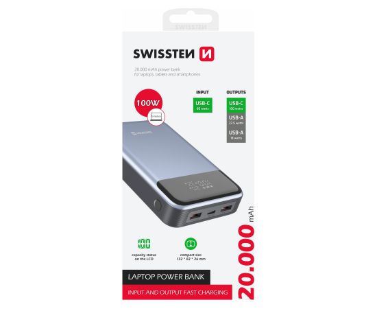 Swissten Power Bank Ārējas uzlādes baterija Datoram 20000 mAh / 100W