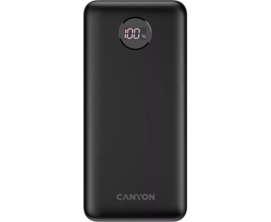 Powerbank Canyon PB-2002 20000mAh Li-poly battery, Input Type-C 5V3A,9V2A,18W , Output Type-C：5V3A,9V2.2A,12V1.5A,20W, Output USBA1/USBA2：5V3A,5V/4.5A,4.5V/5A,9V2A,12V1.5A,22.5W147.5*69*28.6mm, 0.437g , cable Type C, Black