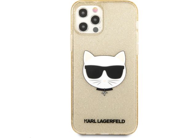 KLHCP12MCHTUGLGO Karl Lagerfeld Choupette Head Glitter Case for iPhone 12|12 Pro 6.1 Gold
