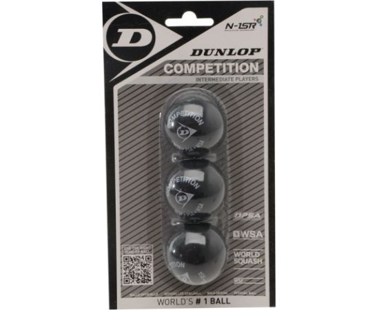 Squash ball Dunlop COMPETITION clubs +10% hang Official ball of PSA World Tour 3-blister