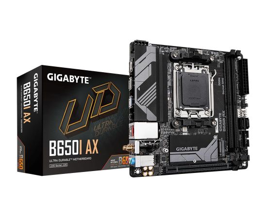 Mainboard GIGABYTE AMD B650 SAM5 Mini-ITX Memory DDR5 Memory slots 2 1xPCI-Express 16x 1xM.2 1xHDMI 1xDisplayPort 3xUSB 2.0 2xUSB 3.2 1xUSB-C 1xRJ45 3xAudio port B650IAX