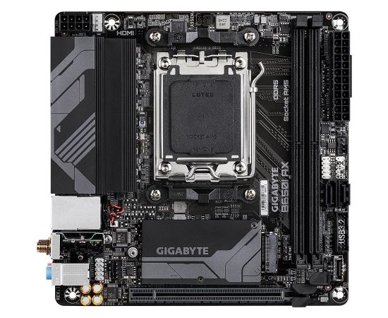 Mainboard GIGABYTE AMD B650 SAM5 Mini-ITX Memory DDR5 Memory slots 2 1xPCI-Express 16x 1xM.2 1xHDMI 1xDisplayPort 3xUSB 2.0 2xUSB 3.2 1xUSB-C 1xRJ45 3xAudio port B650IAX