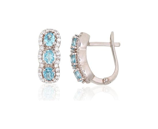 Серебряные серьги на английском замке #2204030(PRh-Gr)_CZ+TZLB, Серебро 925°, родий (покрытие), Цирконы, Небесно-голубой топаз, 4.2 гр.