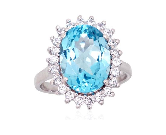 Серебряное кольцо #2101914(PRh-Gr)_CZ+TZLB, Серебро 925°, родий (покрытие), Цирконы, Небесно-голубой топаз, Размер: 18, 6.7 гр.