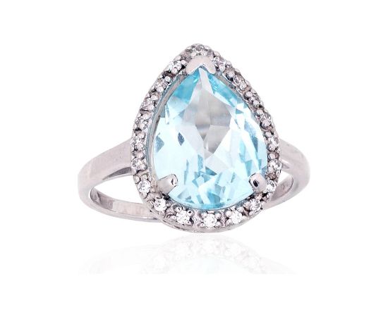 Sudraba gredzens #2101885(PRh-Gr)_CZ+TZLB, Sudrabs 925°, rodijs (pārklājums), Cirkoni, Debess zils topāzs, Izmērs: 17, 3.7 gr. Sieviešu