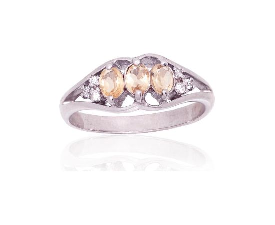 Sudraba gredzens #2101884(PRh-Gr)_CZ+CT, Sudrabs 925°, rodijs (pārklājums), Cirkoni, Citrīns, Izmērs: 16, 2.6 gr. Sieviešu