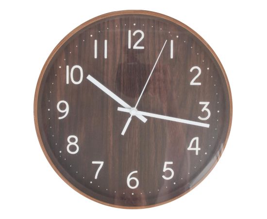 Wall clock WOODY D30cm, dark wood texture