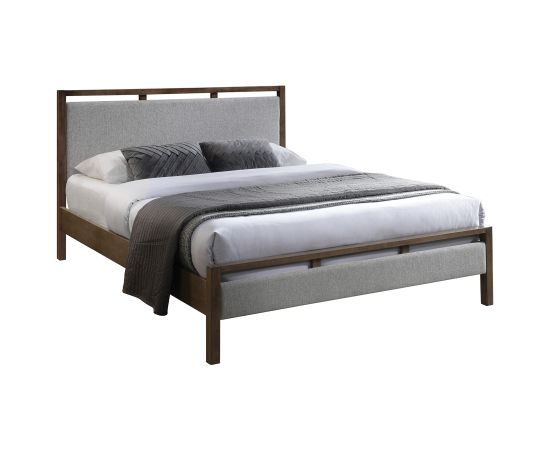 Bed VOKSI 160x200cm, grey fabric/walnut