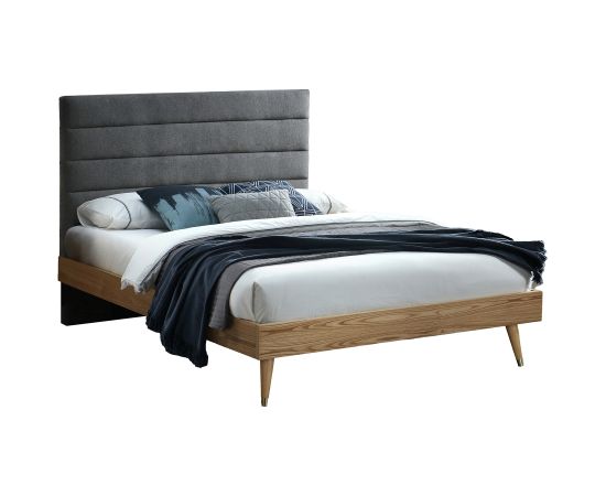 Bed ROMAN 160x200cm, grey fabric/oak