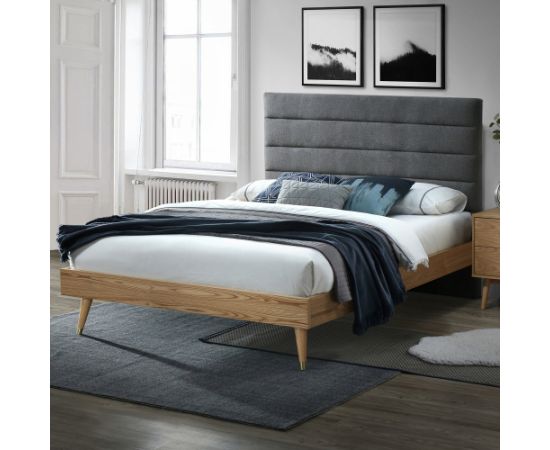 Bed ROMAN 160x200cm, grey fabric/oak