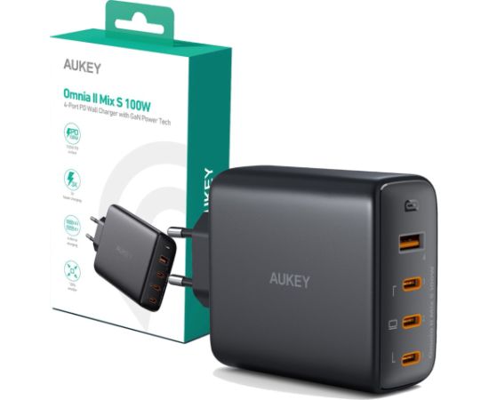 Wall charger AUKEY PA-B7S Omnia II GaN 3xUSB-C 1xUSB-A PD 3.0 PPS 100W