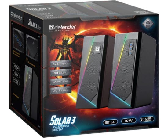 SPEAKERS DEFENDER SOLAR 3 2.0 BLUETOOTH 10W LED USB