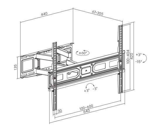 Maclean TV mount, max vesa 600x400, fits curved TVs, 37-80", 40kg, MC-710N