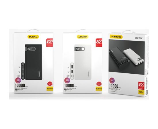 Dudao power bank 10000 mAh 2x USB | USB Type C | micro USB 2 A with LED screen black (K9Pro-02)