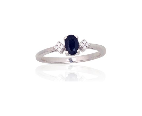 Серебряное кольцо #2101900(PRh-Gr)_CZ+SA, Серебро 925°, родий (покрытие), Цирконы, Сапфир (0,58Ct), Размер: 16, 1.8 гр.