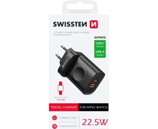 Swissten Travel Lādētājs 1xUSB-A / 1xUSB-C / iWatch