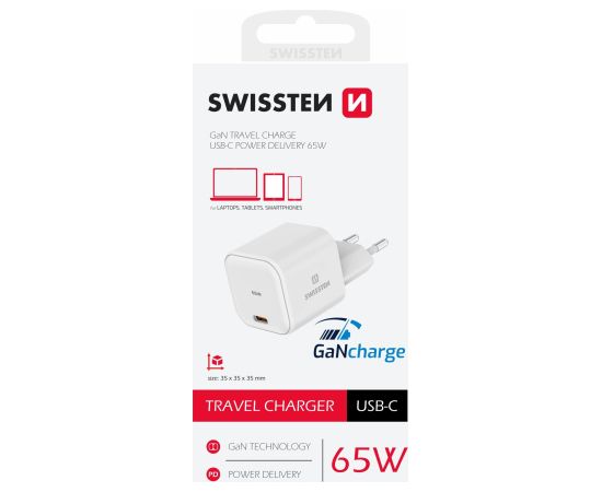 Swissten GaN Travel Charger Адаптер USB-C 65W