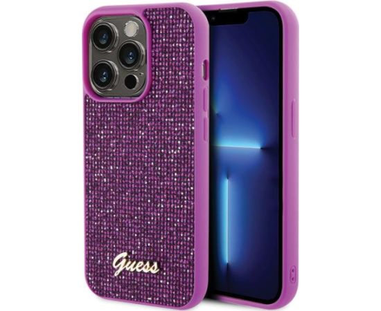 Guess PU Disco Script Metal Case Aizsargapvalks Priekš Apple iPhone 15 Pro