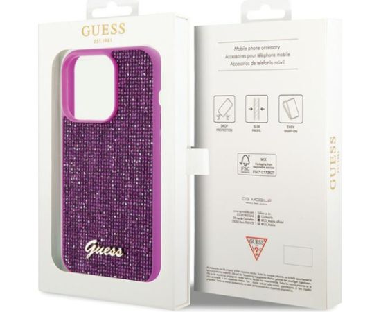 Guess PU Disco Script Metal Case Aizsargapvalks Priekš Apple iPhone 15 Pro