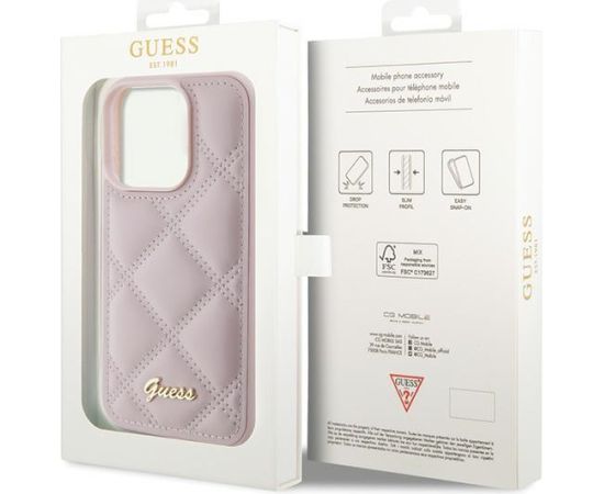 Guess Quilted Metal Logo Case Aizsargapvalks Priekš Apple iPhone 15 Pro