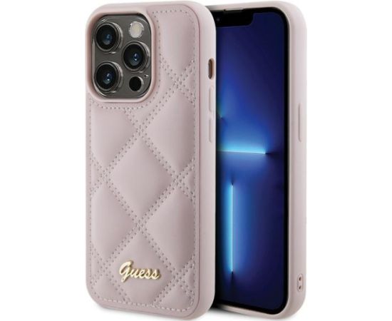 Guess Quilted Metal Logo Case Aizsargapvalks Priekš Apple iPhone 15 Pro Max Neoriģinālie Maciņi