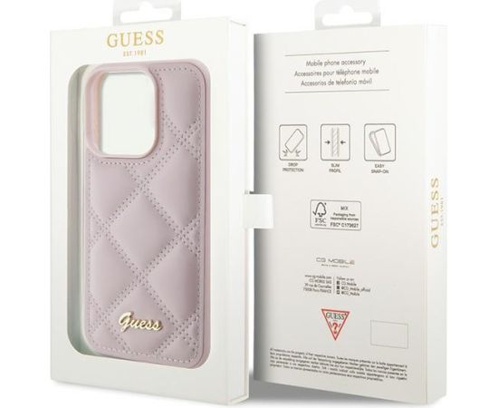Guess Quilted Metal Logo Case Aizsargapvalks Priekš Apple iPhone 15 Pro Max Neoriģinālie Maciņi