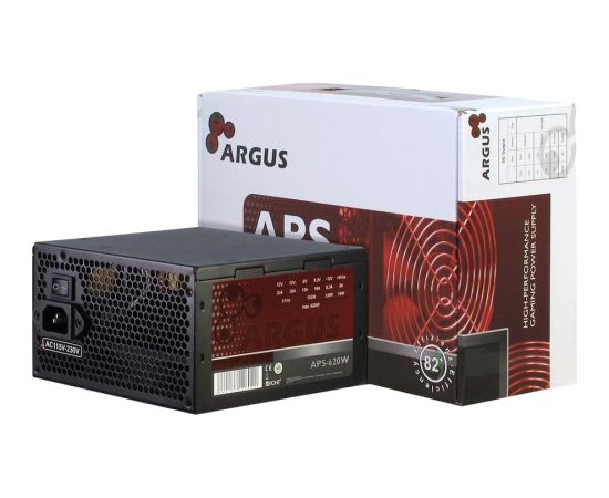 Power Supply INTER-TECH Argus APS 620W, efficiency 86.3%, dual rail (30A/30A), 120 mm silent fan with automatic control, 1x6+2pinPCIE, 4xSATA, 4xMolex, 1xFloppy, 1x4+4pinEPS12V, Active PFC, OVP/SCP/OPP/UVP/OS protection