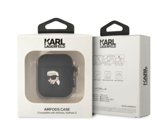 Karl Lagerfeld 3D Logo NFT Karl Head Silicone Case for Airpods 1|2 Black