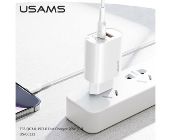 USAMS Ład. siec. 1xUSB-C+1xUSB T35 20W (only head) PD3.0 +QC3.0 Fast Charging biały|white CC121TC01 (US-CC121)