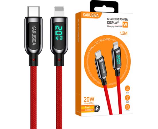 KAKUSIGA KSC-599 USB-C -> Lightning кабель для зарядки 20 Вт | ЖК-дисплей | 120 см красный