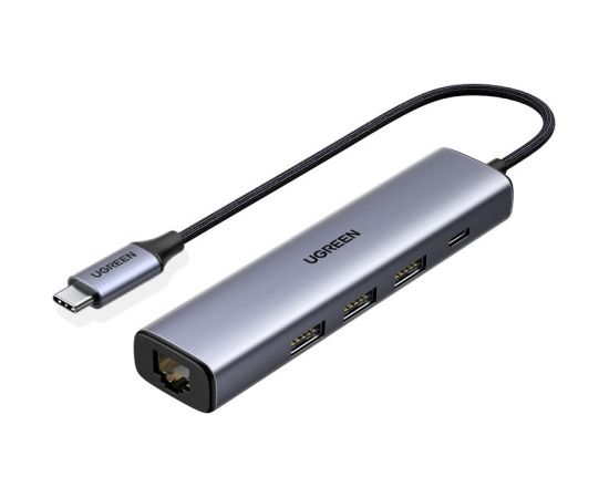 Адаптер Ugreen CM475 USB-C to USB-C + 3xUSB-A + RJ45 серый