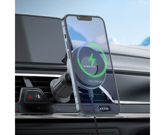 (Ir veikalā) Borofone Car holder BH202 Seaside magnetic with induction charging to air vent mount for Magsafe 15W black