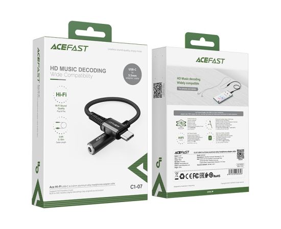 Аудио адаптер Acefast C1-07 USB-C to 3.5mm (F) 0.18m черный