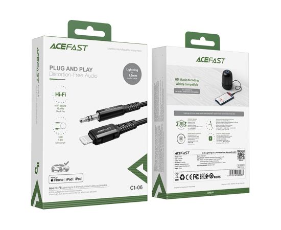 Аудио адаптер Acefast C1-06 MFi Lightning to 3.5mm (M) 1.2m черный