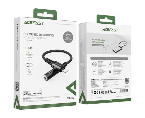 Audio adapter Acefast C1-05 MFi Lightning to 3.5mm (F) 0.18m black Adapteri