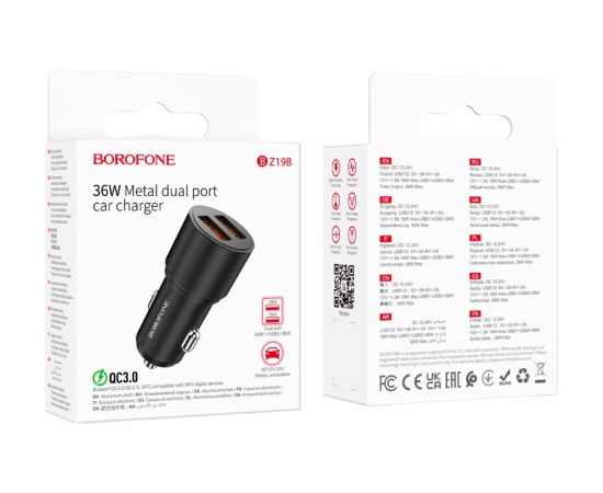 Car charger Borofone BZ19B 2xUSB-A QC3.0 36W black