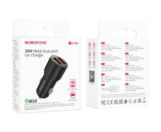 Автомобильная зарядка Borofone BZ19B 2xUSB-A QC3.0 36W черная